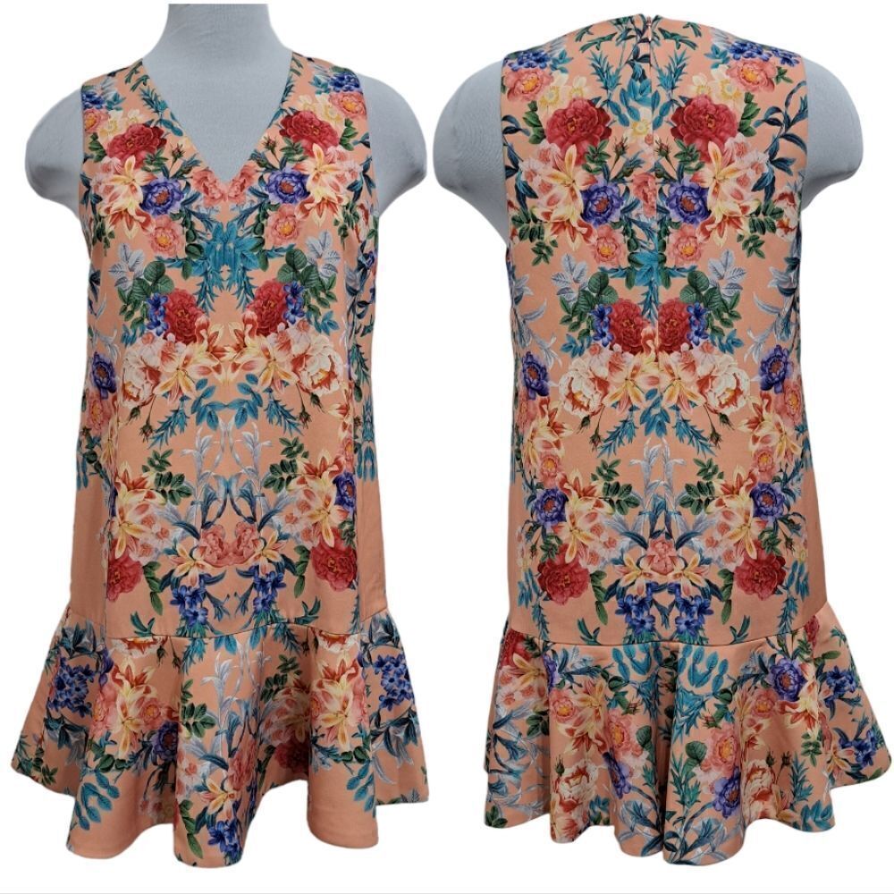 Keepsake The Label Anthropologie V Neck Sleeveless Floral Dress XS Petite Peach - Picture 3 of 14